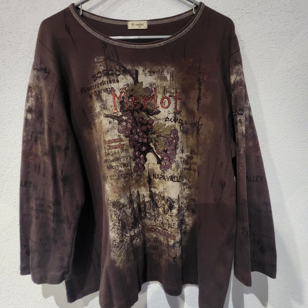 Cactus Merlot Graphic Long Sleeve Top - Brown